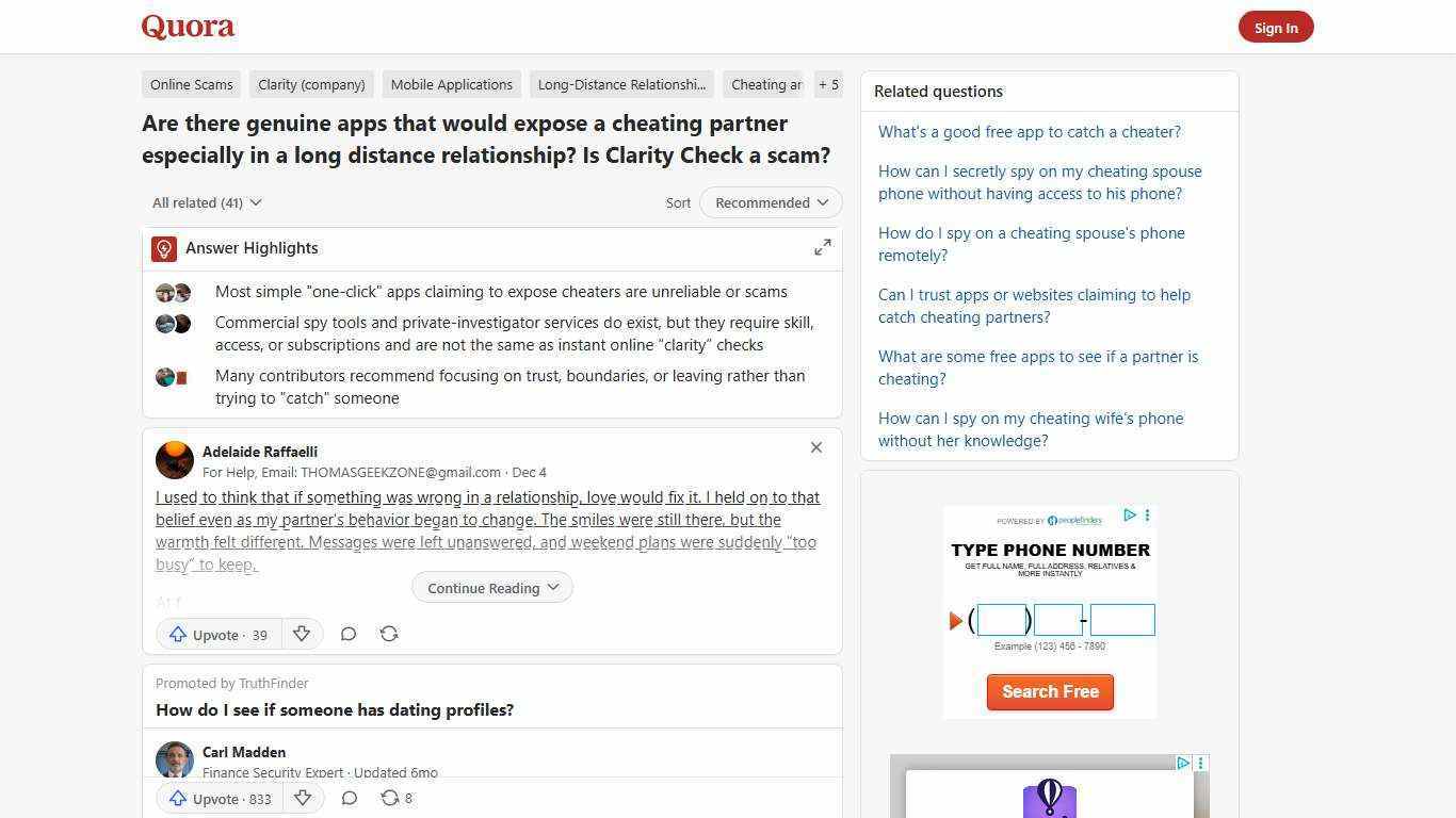 Are there genuine apps that would expose a cheating partner especially in a long distance relationship? Is Clarity Check a scam? - Quora